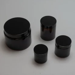 Amber Glaskrukke med sort låg - SMALL - 100ml