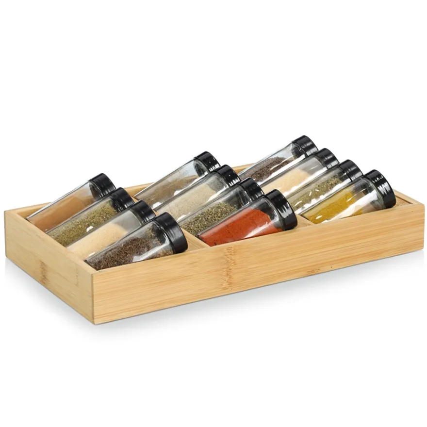 Bambus Krydderiholder inkl. 12 glas - Til skuffen