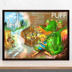 Børneplakat - Puff den magiske drage - Vælg str.
