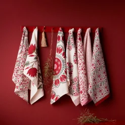 Bungalow Blokprintet Viskestykke - Jasmine, Scarlet