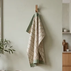 Bungalow Blokprintet Viskestykke - Lulu, Olive