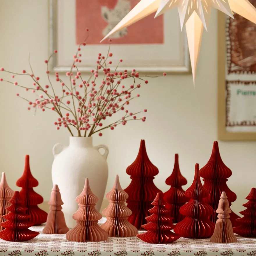 Bungalow Honeycomb julepynt - Juletræ Spruce - 24 cm. Ruby