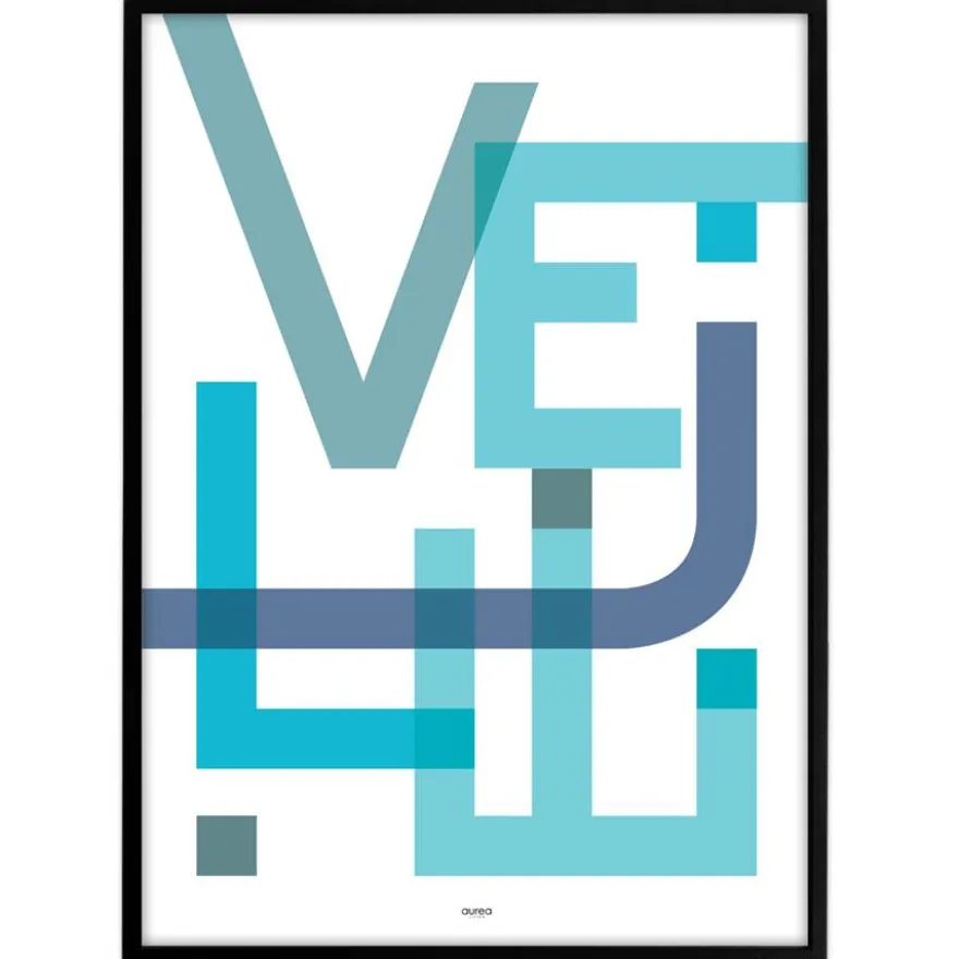 Bynavne Plakat - Blå Nuancer - Vælg by