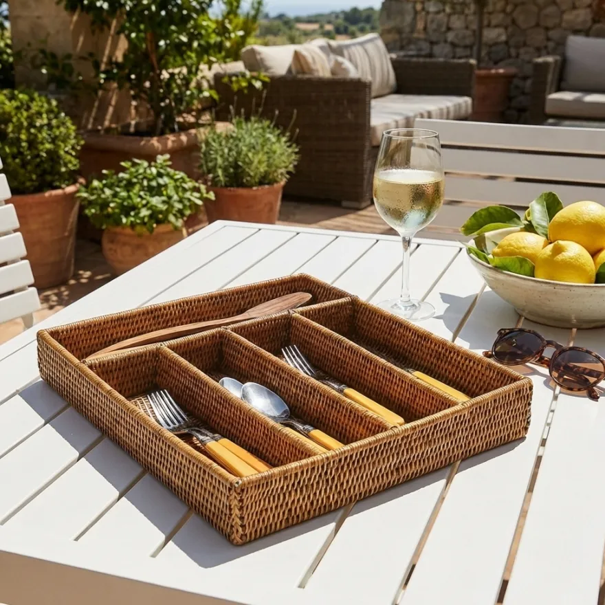 Charmille Bestikbakke i Rattan. Honey