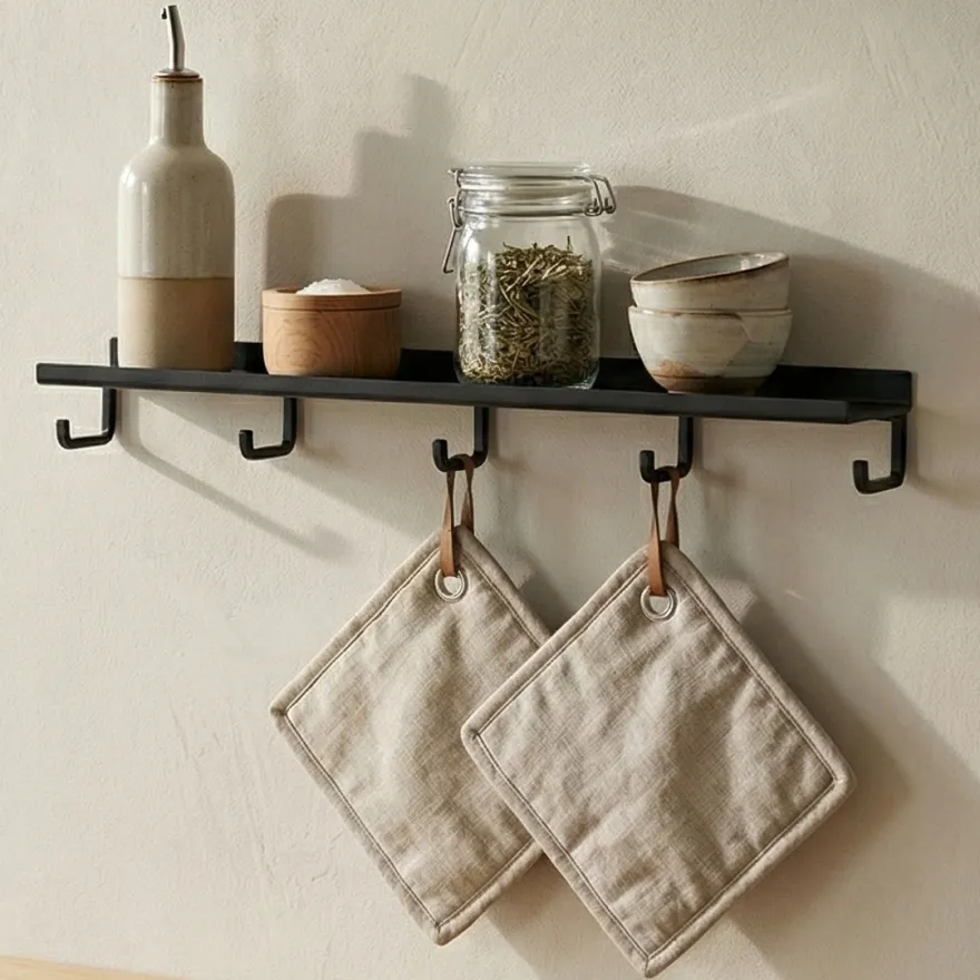 Como Hylde med knager - Sort - 50cm