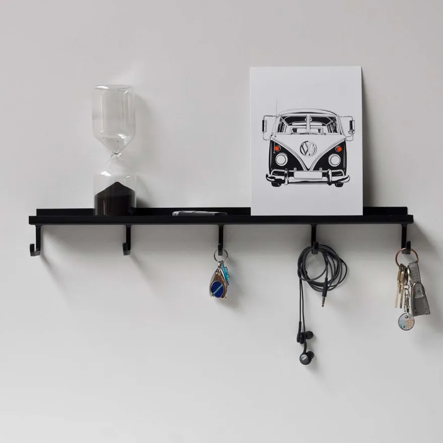 Como Hylde med knager - Sort - 50cm