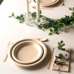 Engangsservice i sukkerrørsfibre - Frokosttallerken 18cm - 50 stk
