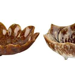 Keramik Tapas-skåle - Flowers, brown - Sæt af 3 stk.