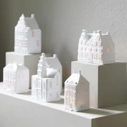 &Klevering Lyshuse - Hollandske Kanalhuse i Hvidt Porcelæn (3 stk)