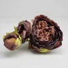 Kunstig Blomst - Pæon med tre blomsterhoveder, Burned Purple, 65 cm