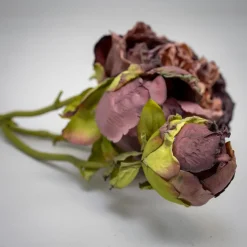 Kunstig Blomst - Pæon med tre blomsterhoveder, Burned Purple, 65 cm