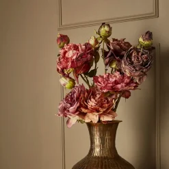 Kunstig Blomst - Pæon med tre blomsterhoveder, Burned Purple, 65 cm