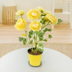 Kunstig Blomst - Ranunkel i Potte, Gul