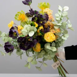 Kunstig Blomst - Rose med 2 hoveder, GUL, 60 cm