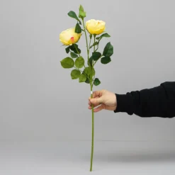 Kunstig Blomst - Rose med 2 hoveder, GUL, 60 cm