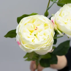 Kunstig Blomst - Rose med 2 hoveder, HVID, 60 cm