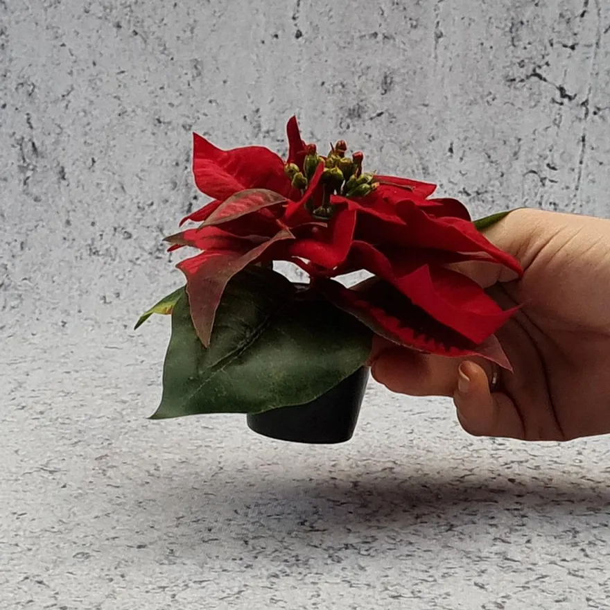 Kunstig mini julestjerne, rød 10 cm.