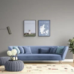 Plakat - Danmarkskort - blå