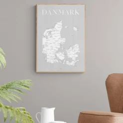 Plakat - Danmarkskort - Grå