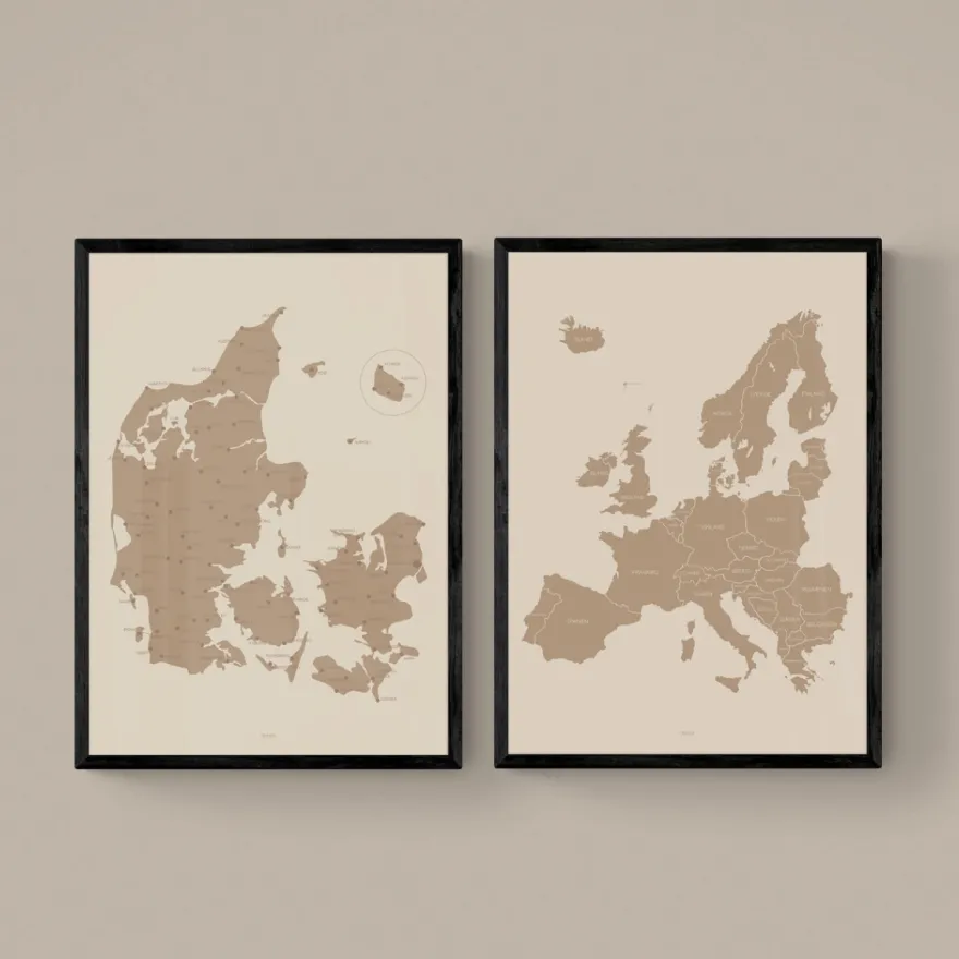 Plakat - Danmarkskort i mocca