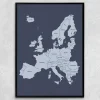 Plakat - Europakort i blå nuancer