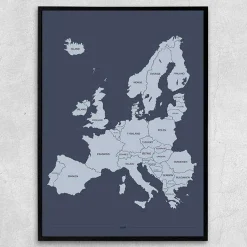 Plakat - Europakort i blå nuancer