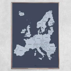 Plakat - Europakort i blå nuancer