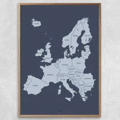 Plakat - Europakort i blå nuancer