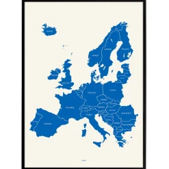 Plakat - Europakort i kongeblå