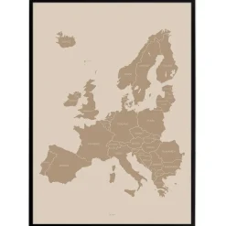 Plakat - Europakort i mocca