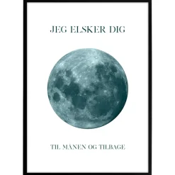 Plakat - Jeg elsker dig til månen og tilbage - Sort/Hvid