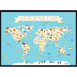 Plakat verdenskort - Verdens dyr