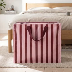 Rex London - Opbevaringspose til dyner - Striber Pink/Bordeaux