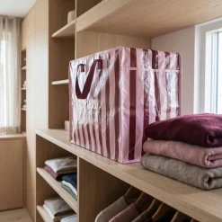 Rex London - Opbevaringspose til dyner - Striber Pink/Bordeaux