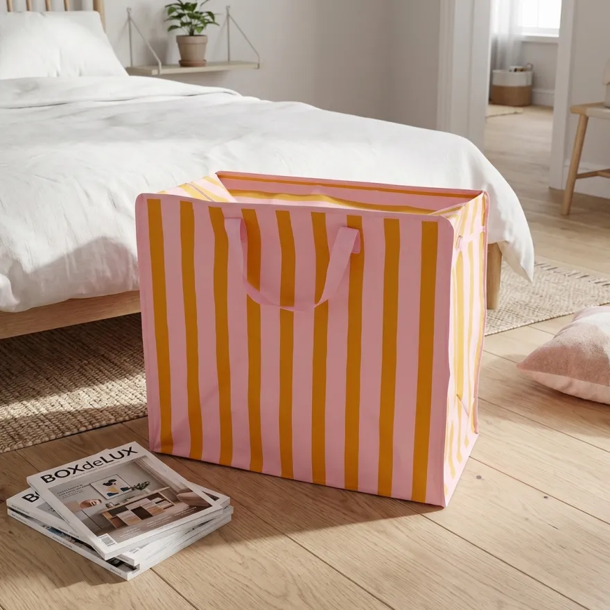 Rex London - Opbevaringspose til dyner - Striber Pink/Orange