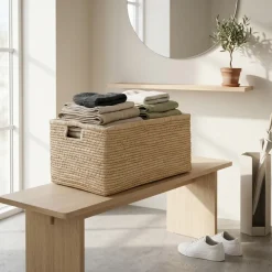 RICE XL Raffia kurv med håndtag - Natur