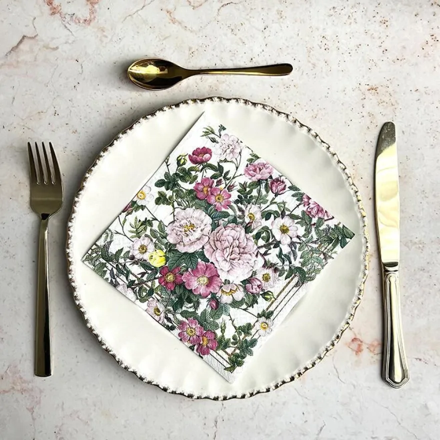 Servietter af FSC papir. Pakke m. 20 stk - Rose Flower Garden