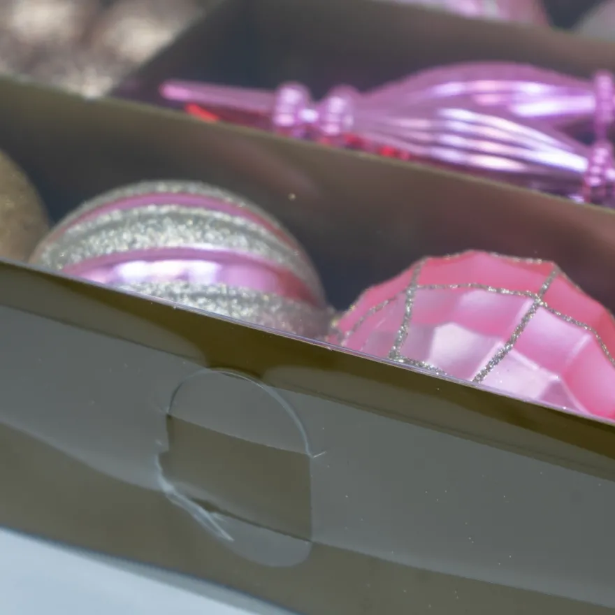Æske med Julekugler og ophæng i Plast, MAGIC - Pink
