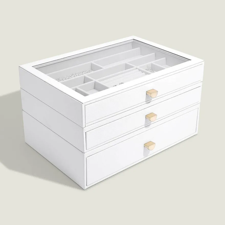 Stackers LUX smykkeskrin - SUPERSIZE, PEBBLEWHITE - 3 skuffer