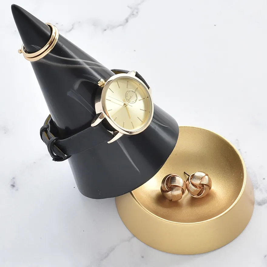 Stackers smykkeholder - Cone Peak - Dark Marble/Guld, large