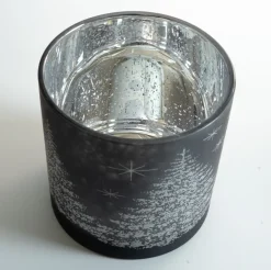 Stor lysestage i glas - Vinterscenen - SØLV Ø15 cm