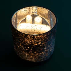 Stor lysestage i glas - Vinterscenen - SØLV Ø15 cm