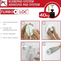 Toiletbørste med holder med selvklæbende tape. RUSTFRIT STÅL