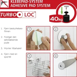 Toiletbørste med holder med selvklæbende tape. SORT