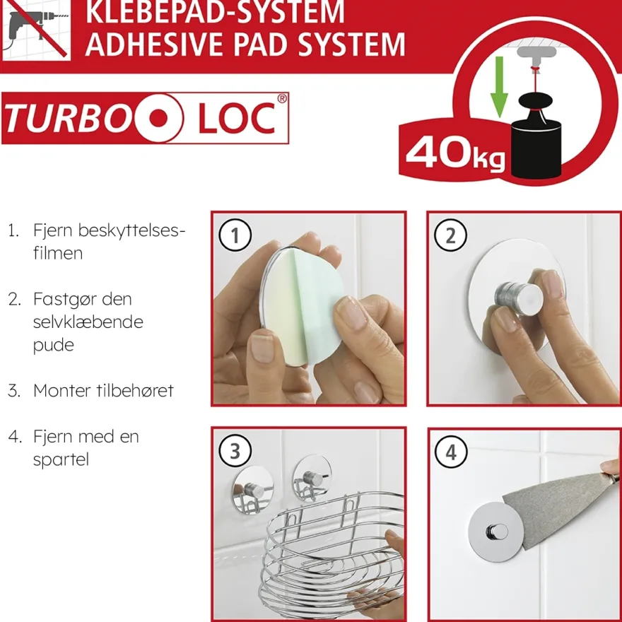 Toiletbørste med holder med selvklæbende tape. SORT