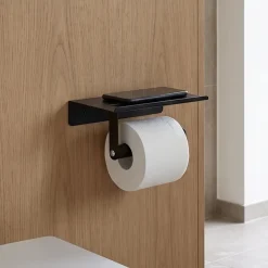 Toiletrulleholder med hylde - Walli, Sort