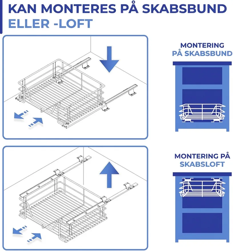 Trådkurv med udtræksskinner til montering i skab, XL