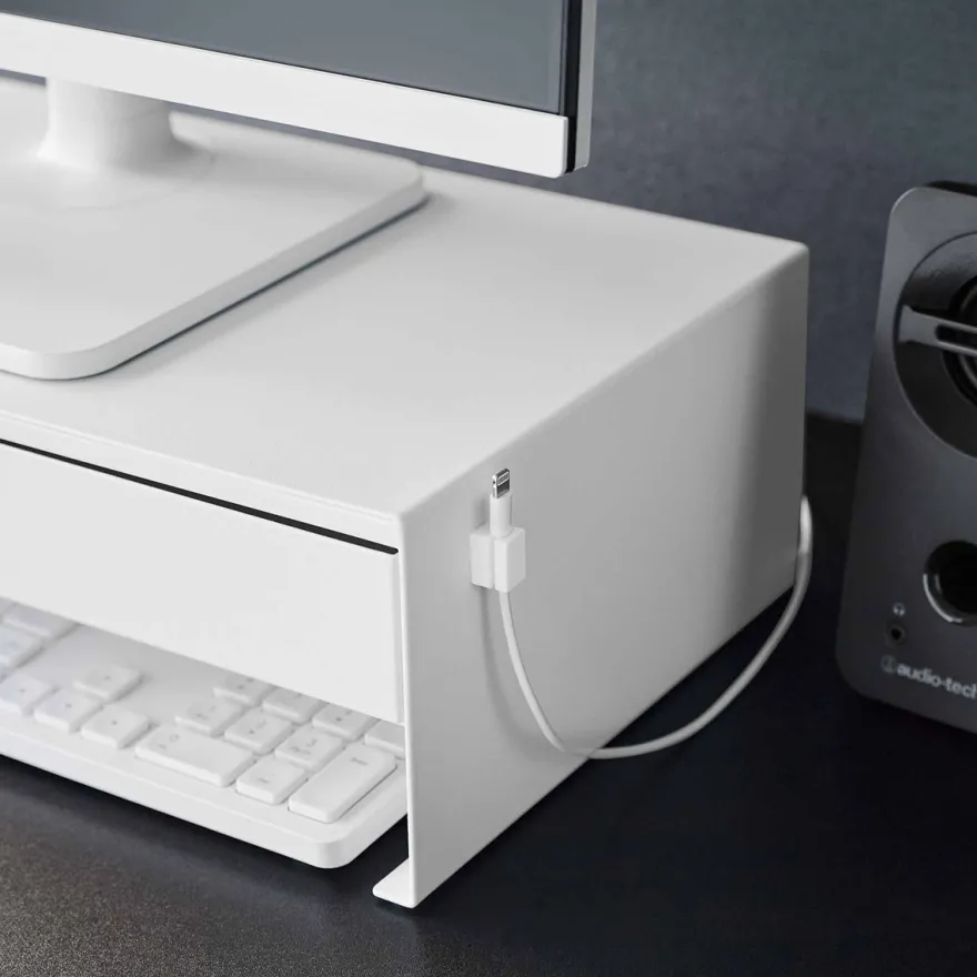 Yamazaki Monitor Stand med skuffe. HVID