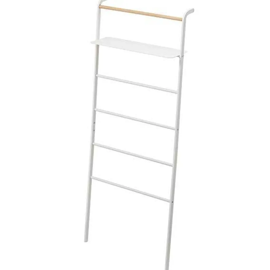 Yamazaki Tower Tøjstige med Hylde - Hvid/Bambus