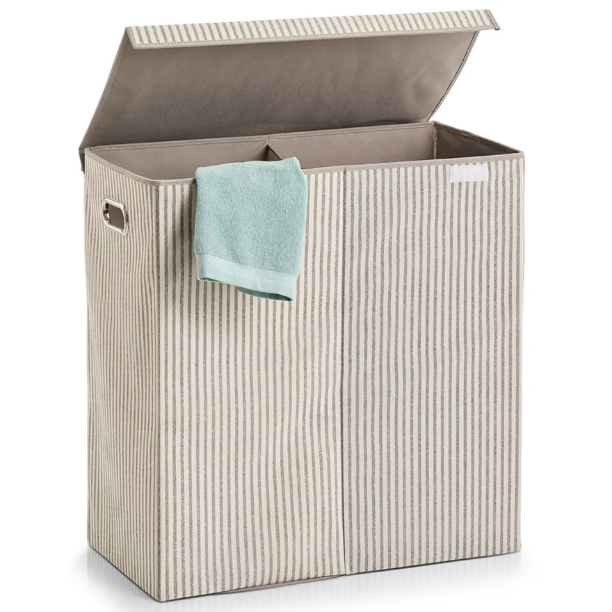 Zeller Dobbelt Vasketøjskurv "Alberte" - Stripes, Beige